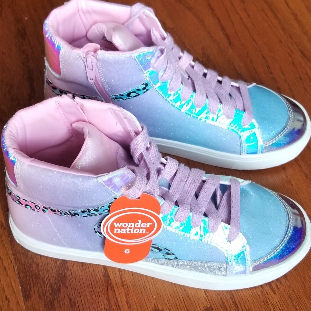 Wonder Nation Big Girls Glittery Hightop Sneakers Sizes 4 & 5 NWT